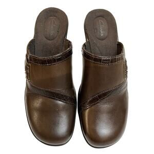 Clarks Bendables Womens Brown Slip-on Mules Leather Uppers Size 9, Comfort